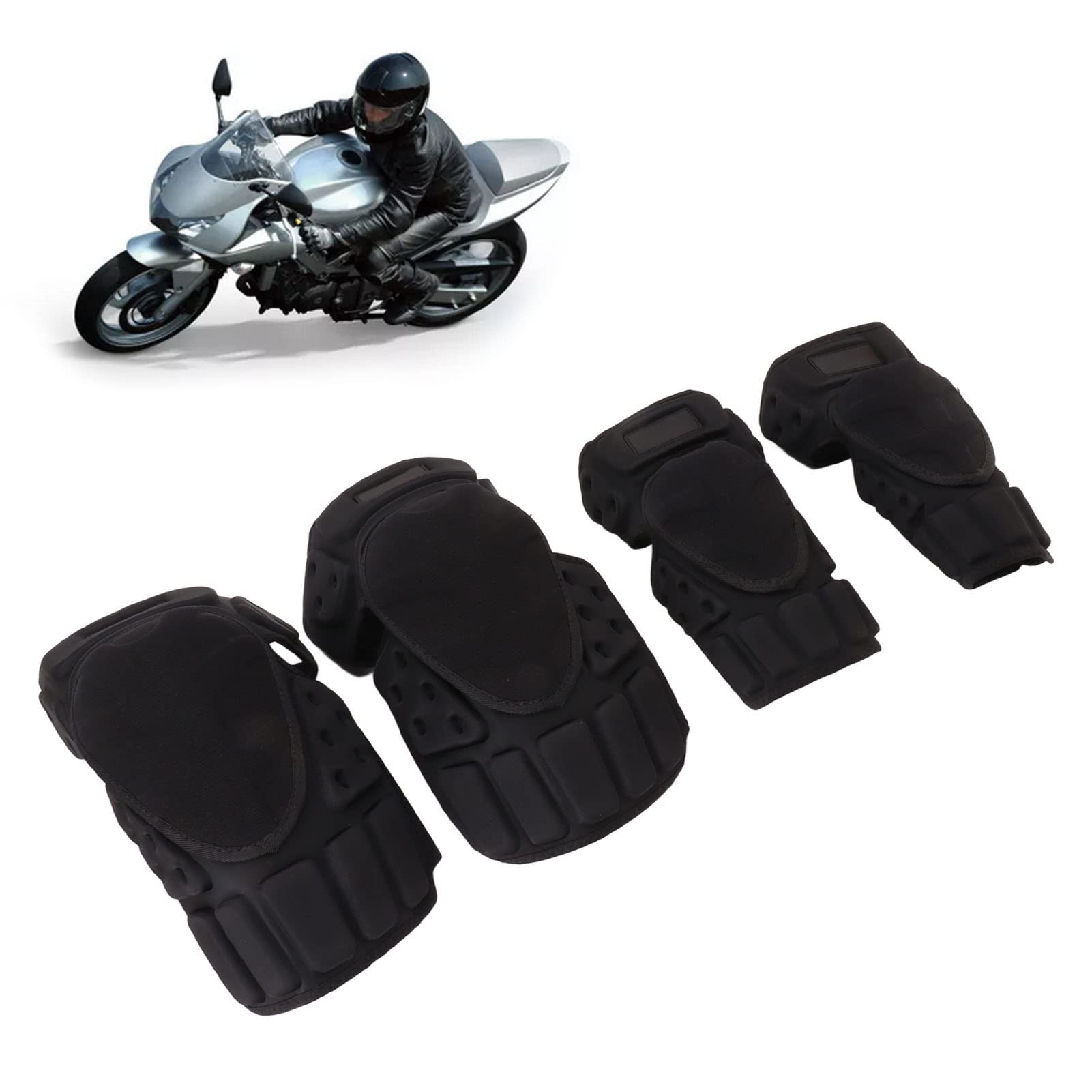 NDNCZDHC 4PCS Motorcycle Elbow Knee Pads with Storage Bag EVA Adult Arm Guards Black Adjustable Elbow Knee Protective Guards for Cycling