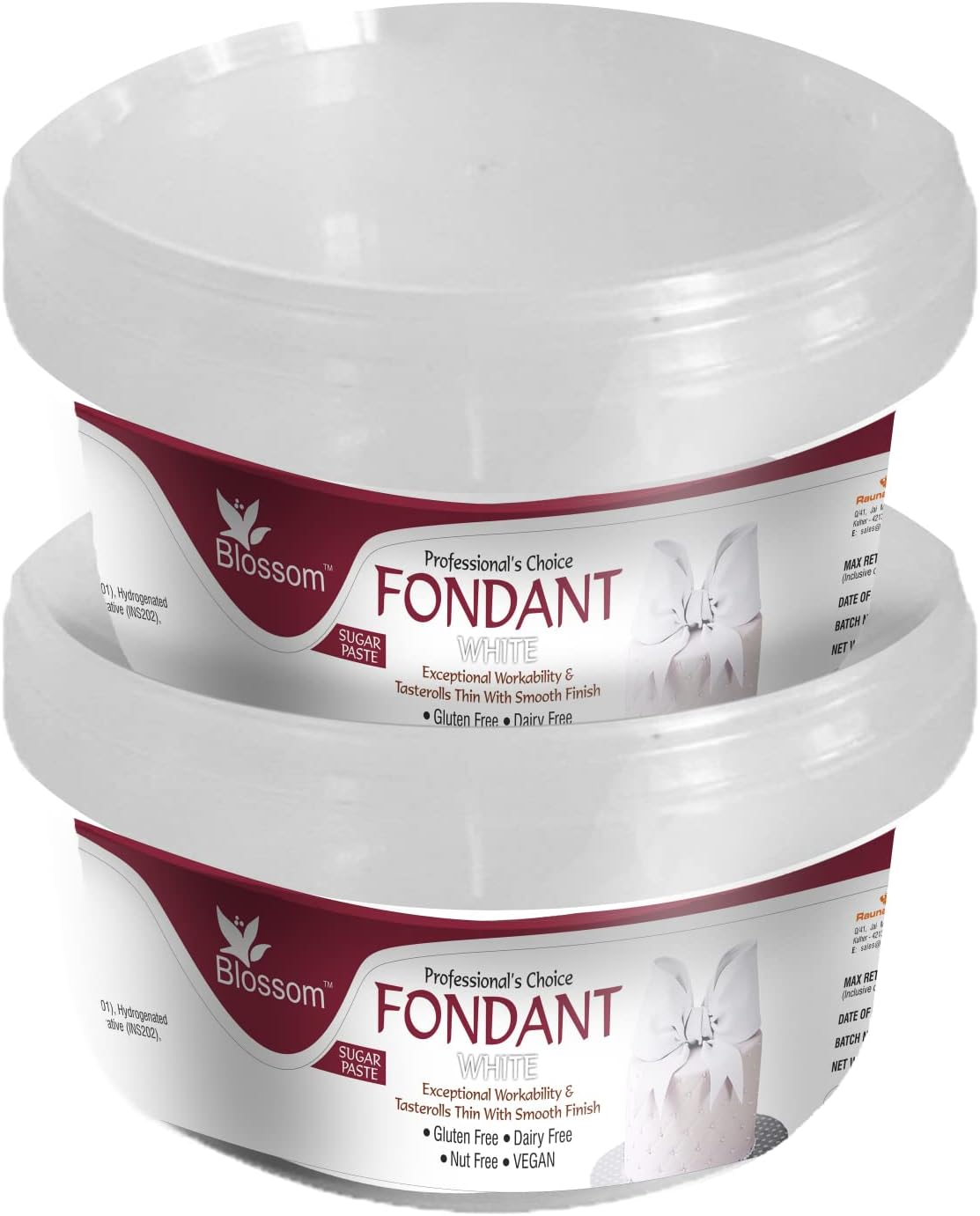 BLOSSOM White Sugar Paste/Fondant for Cake Decorating, 200g -200g - Pack of 2 (400g Total Pack Size)