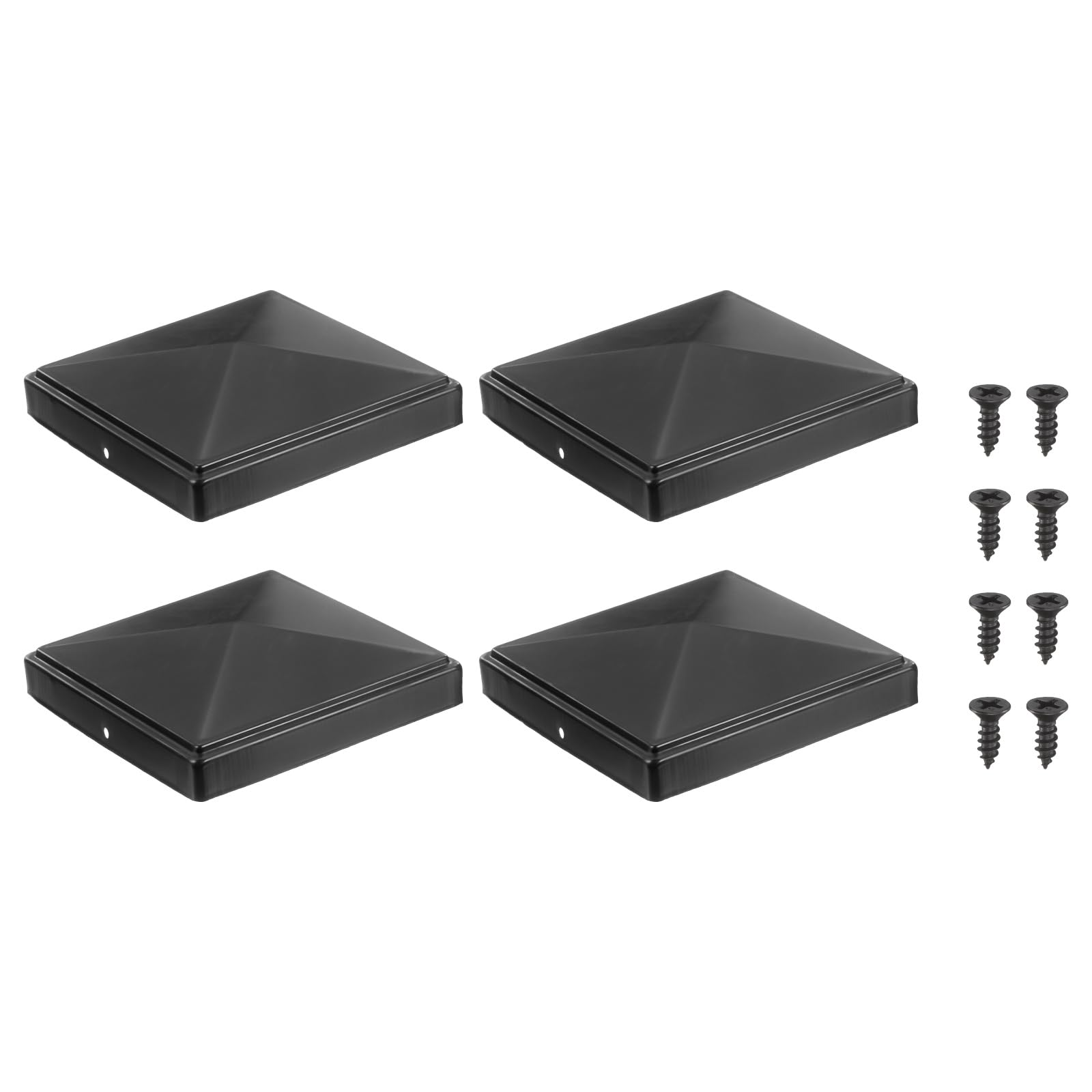 sourcing map 154 x 154mm Pyramid Post Cap, 4Pcs Galvanized Steel Fence Post Cover with Screws for Wood/Metal Fence Posts, Mailbox Pyramid Cover, Outdoor, Garden, Decks, Black