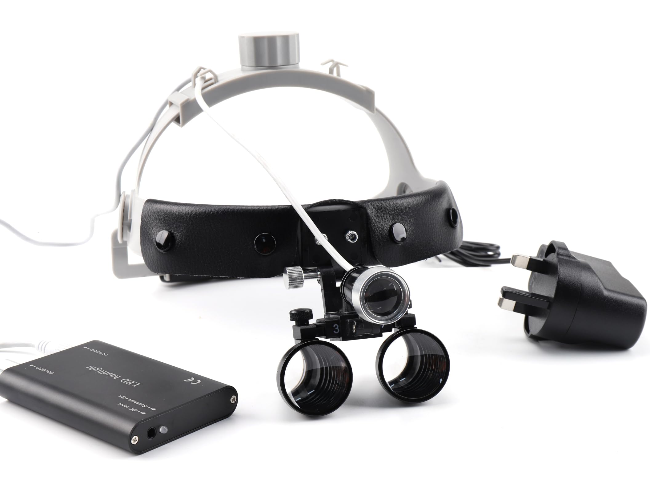 Binocular - Lupa de cuero con diadema de 3,5 x 420 mm con faro LED de 3 W (negro)