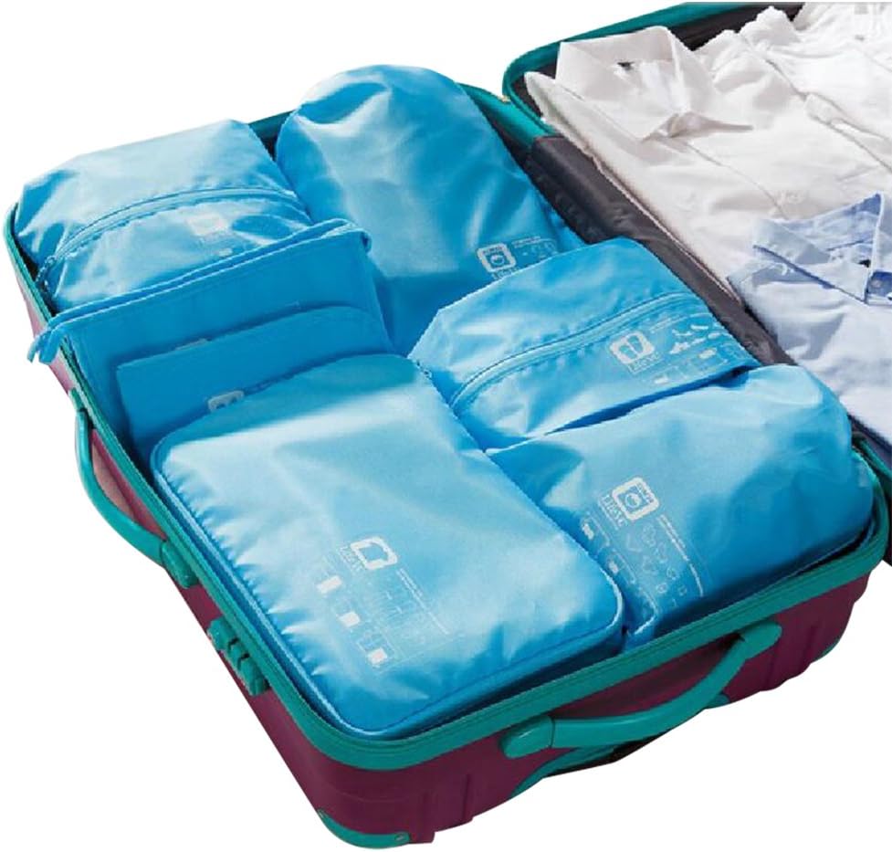 7Pcs Waterproof Travel Storage Bags Clothes Packing Cube Luggage Organizer Pouch (Blue)
