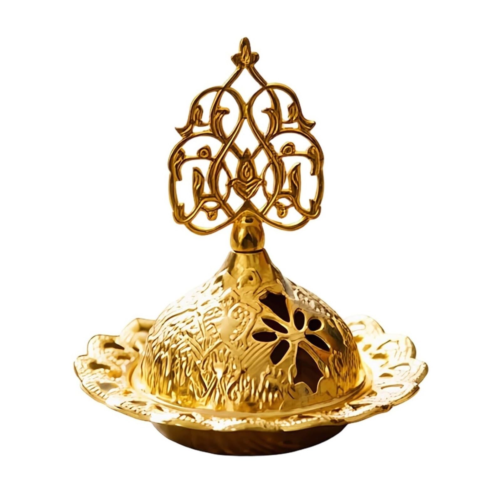 Gold Incense Burner,Hollow Metal Cone Holder,Tower Ash Catcher for Ramadan, Meditation, Yoga, Spa & Aromatherapy
