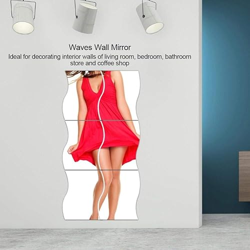 Miniatura 3 de Juego de 6 calcomanías de pared de espejo, espejo de pared con ondas, azulejos acrílicos extraíbles para decoración del hogar, sala de estar,