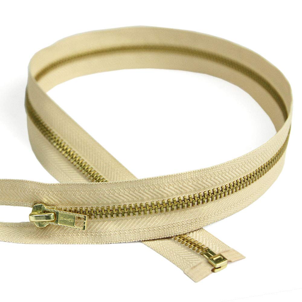 Size #5 Open End Zipper with Gold Metal Teeth, 22" Length, Macadamia, Bias Bespoke Brand