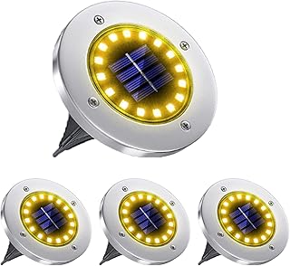 FUNWS- Lampada solare per giardino,16 LED da Incasso a Terra per Esterni, IP65 Impermeabili per prato, marciapiedi, patio, giardino cortile-4pezzi ( Caldo)