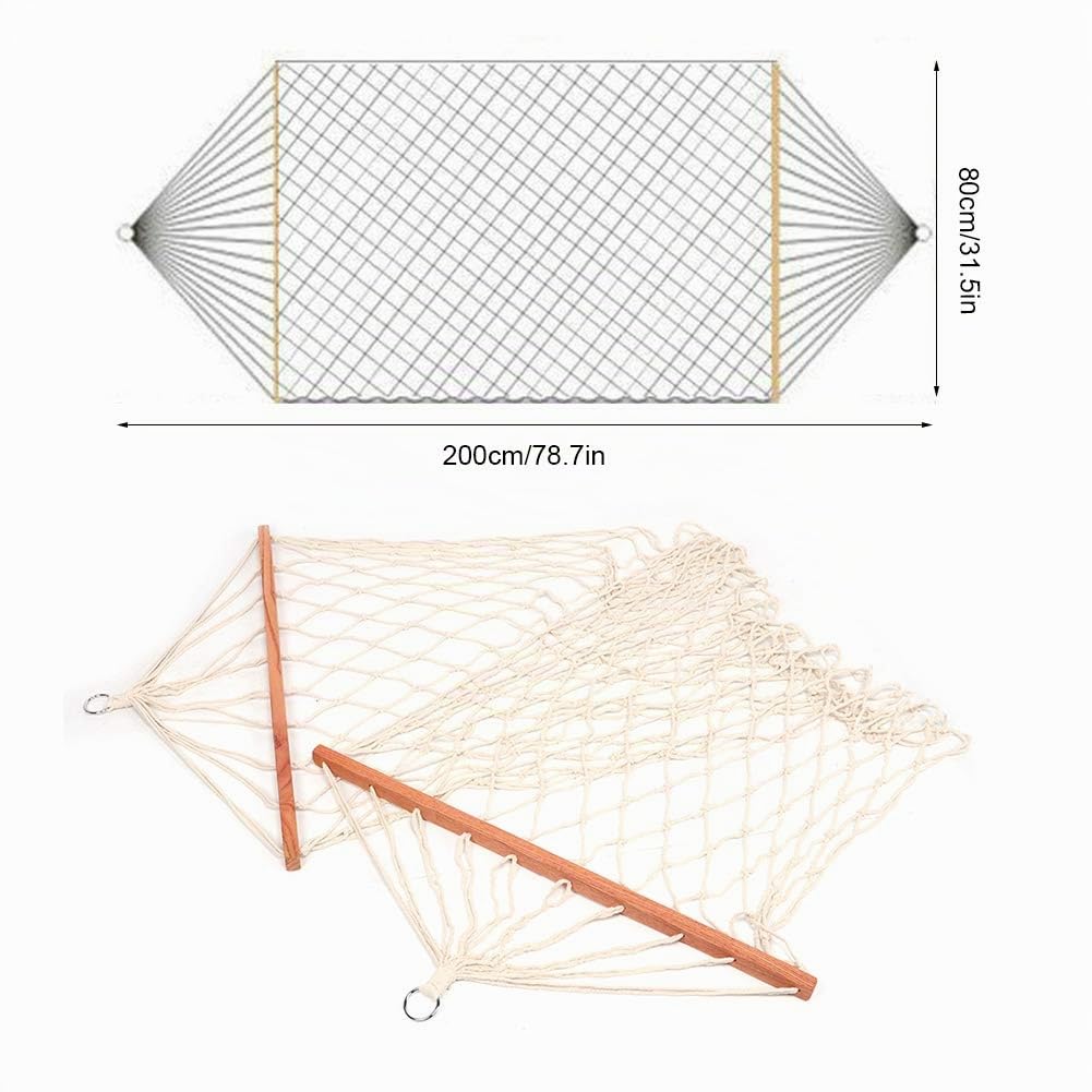 Amaca in Corda, Amaca in Rete Portatile da Giardino Esterno Amache in Corda di Cotone Intrecciata con Barra di Distribuzione in Legno Decorazione Altalena Appesa per