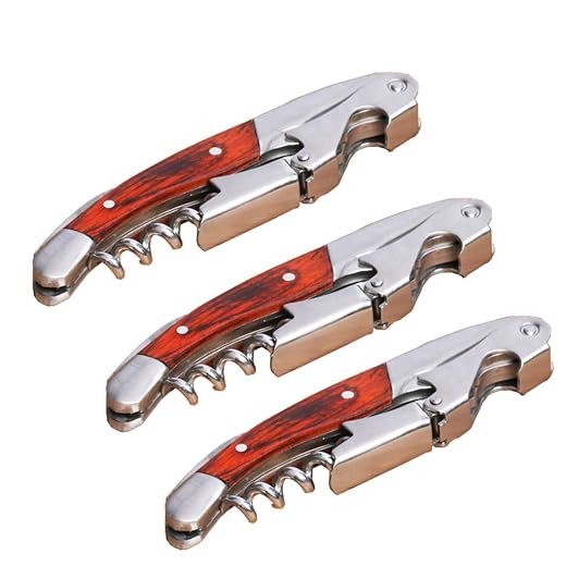 Professional Waiter Corkscrew Wine Key for Bartenders Set of 3,With Long Rosewood Handle Stainless Steel Handle Wine Opener for Bar Restaurant Waiters, Sommelier, Bartend (Long Wood 3 Packs)