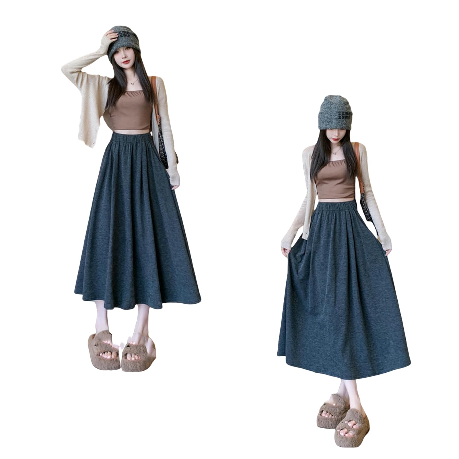 Röcke Hoch Taillierter Schlanker Strickrock Für Frauen Im Preppy Stil A-line Long Dress Frühling Herbst Saisonal Mode-c-m
