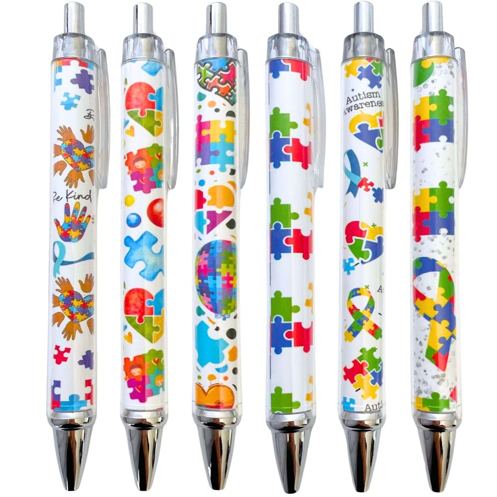 6PC Autism Pens Mental Awareness Pen Pencil Bulk Month Special Needs Party Favors Social Work Classroom Office Decor Decorations School Supplies Items