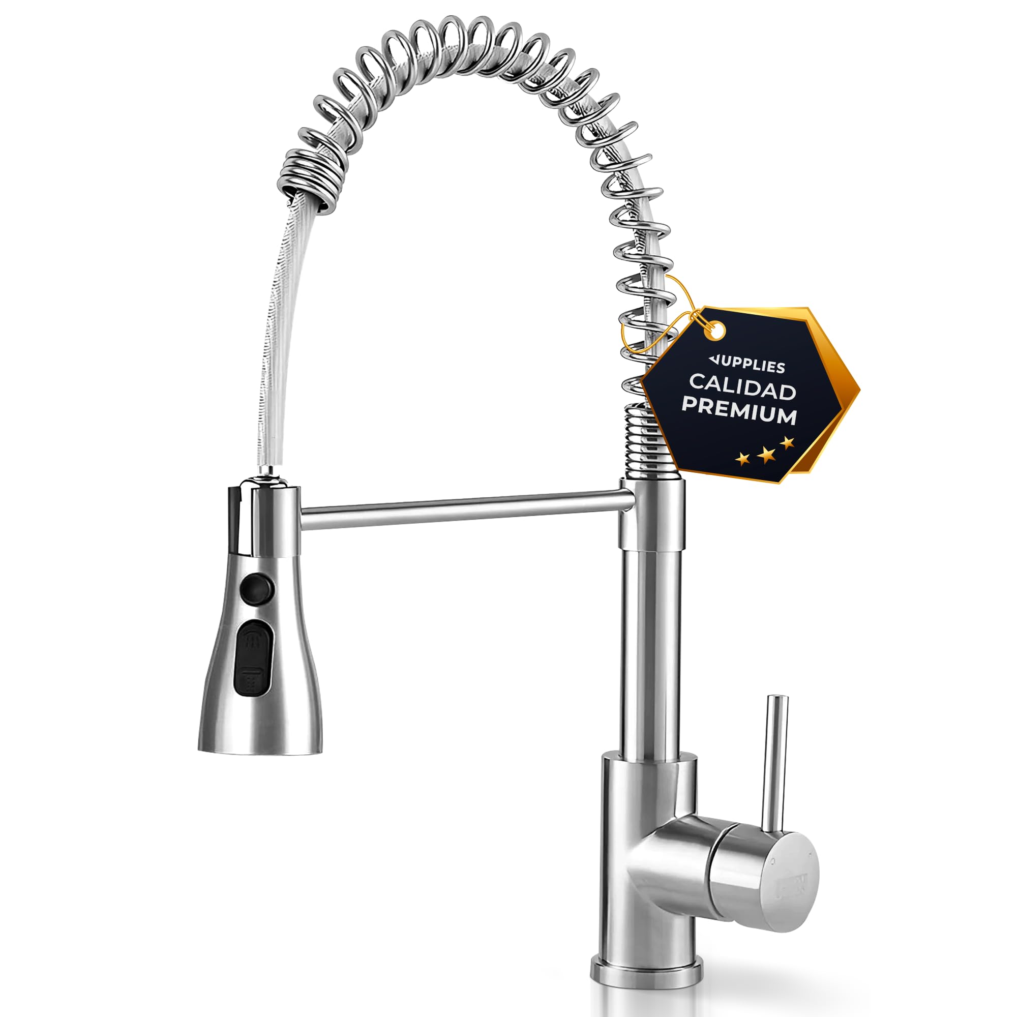 JUPPLIES Grifo Cocina Extraible Profesional – Acero Inoxidable, 360°, Diseño con Resorte, 2 Modos de Agua, Grifo Fregadero Cocina Extraíble, Fácil Instalación, Grifos Cocina Modernos