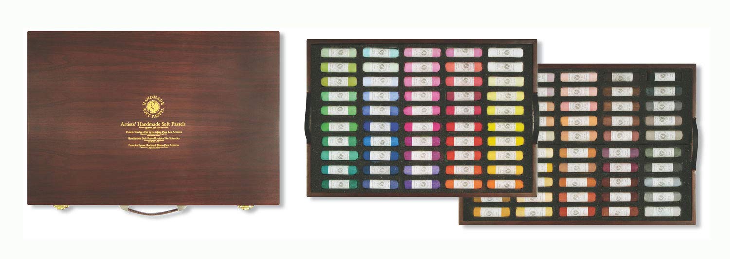 Mungyo MPHM-100W Gallery Artists' Handmade Soft Pastels, Set of 100 in Wooden Case, Hand-Rolled Pastels in Artist Quality, Soft Consistency