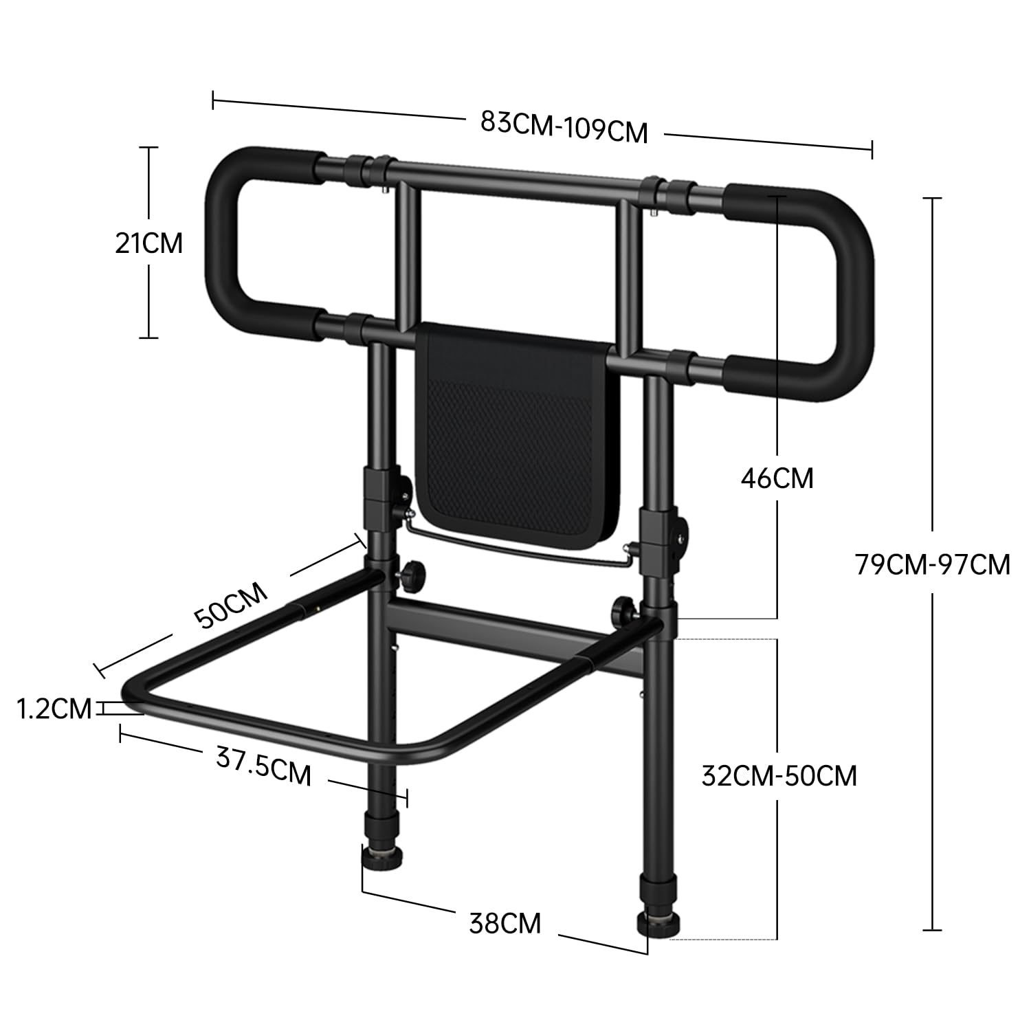 Guide da letto pieghevoli per anziani, donne incinte, bambini, con guide estraibili, altezza 79-97 cm, larghezza 83-109 cm, custodia e cintura di sicurezza