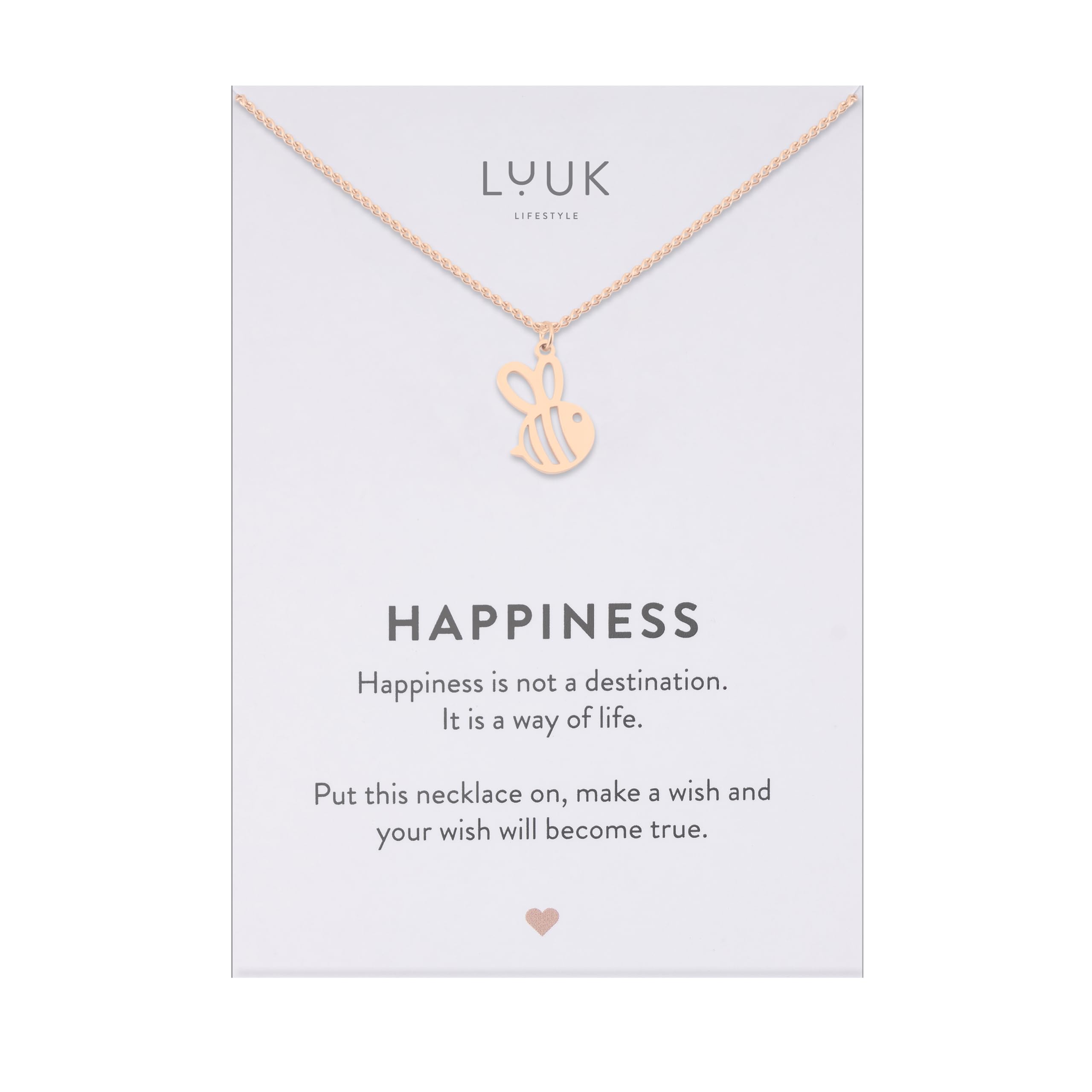 LUUK LIFESTYLE Collana con ciondolo diverso e acciaio inossidabile 50 cm, con carta HAPPINESS, idea regali donna, lei, ragazza, compleanno, portafortuna, gioielli elegante, argento, or, rosa