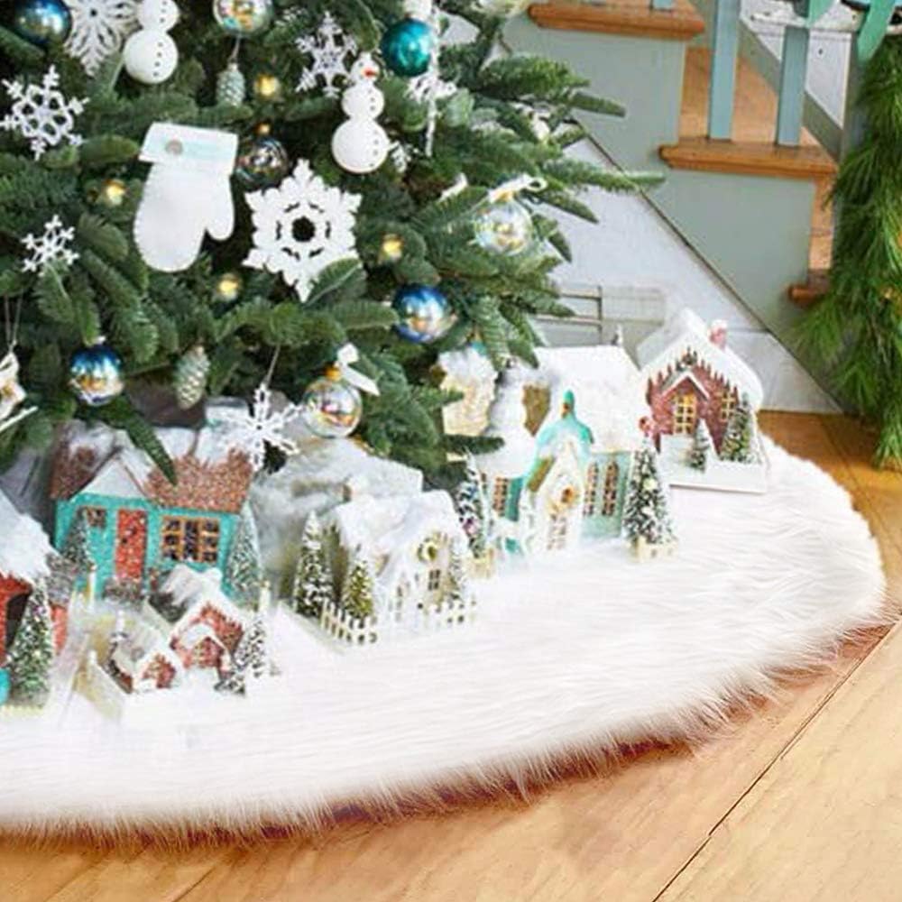 LITTLEGRASS 30/36/47/59in Christmas Tree Skirt White Faux Fur Luxury Soft Snow Tree Skirts for Xmas Holiday Decorations Pet Favors (47", White)