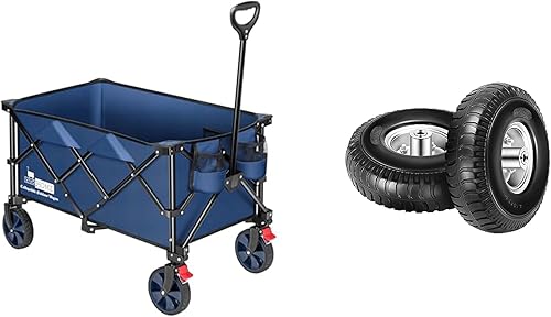 VIVOHOME Carrito de jardín plegable de alta resistencia mejorado de 180 libras con ruedas y 2 soportes y neumático y rueda de repuesto de 10