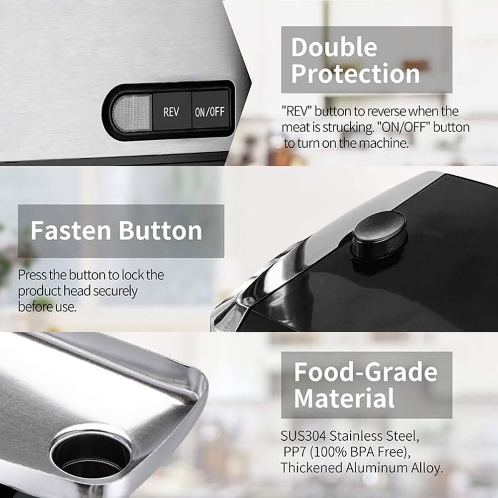 Tritacarne Elettrico con Motore da 350 W, Lame in Acciaio Inossidabile e 3 Piastre, Ideale per Uso Domestico e Professionale.