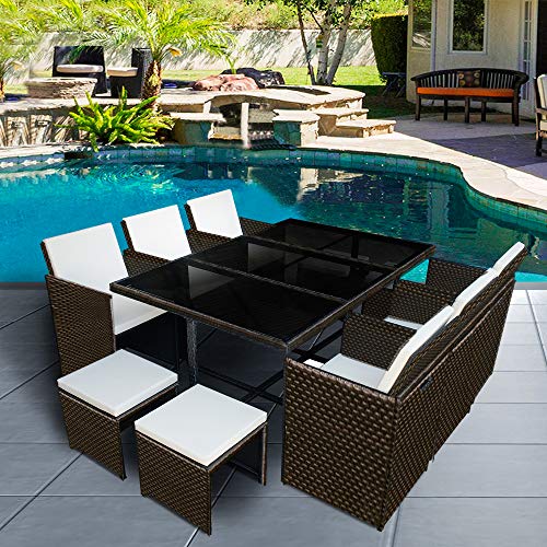 10 seater rattan garden furniture set dining table and chairs stools set outdoor patio and conservatory brown