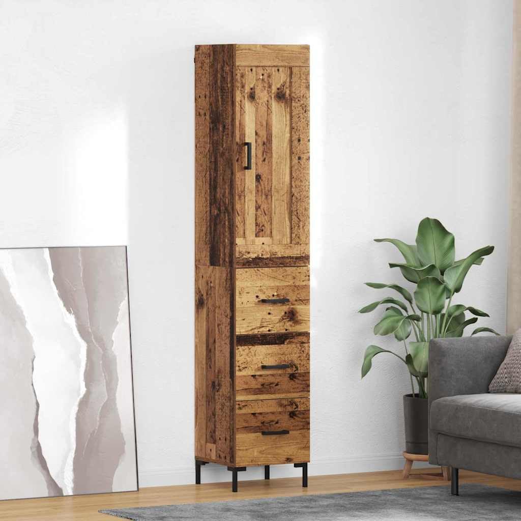Générique Armadio alto in legno antico 34,5 x 34 x 180 cm, armadio da cucina moderno in legno di ingegneria con gambe in metallo, scaffale per sala da pranzo, design rettangolare