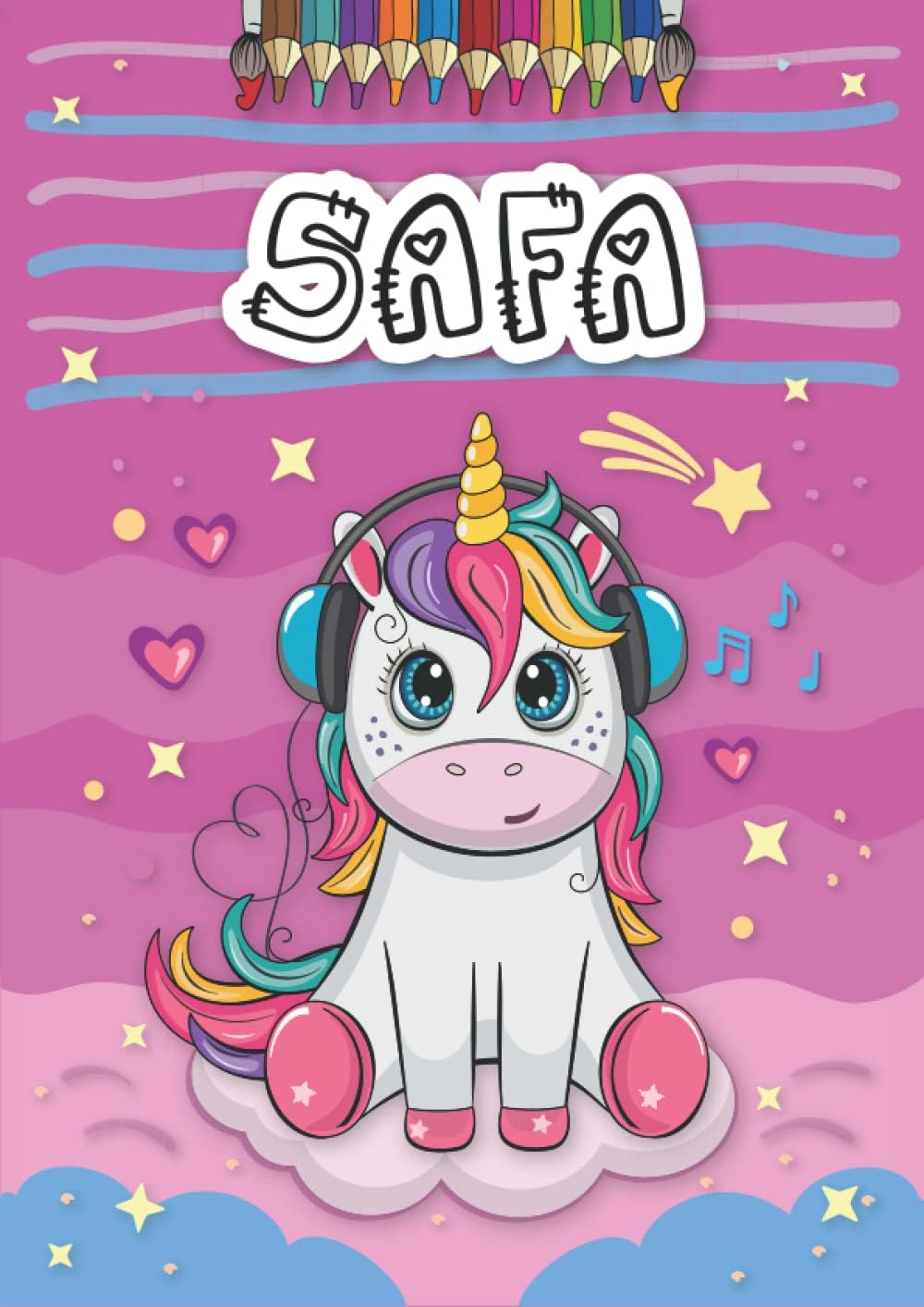 Independently published Safa: Livre de coloriage personnalisé pour Safa | Licorne | Cadeau d'anniversaire pour fille ... | 4 à 8 ans | 25 motifs de licorne avec le prénom Safa, Grand format A4 (21 x 29.7 cm)
