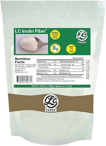 Fibra de inulina (raíz de achicoria) - LC Foods - Todo natural, baja en carbohidratos, sin gluten, sin azúcar, apto para diabéticos, 12.8 onzas