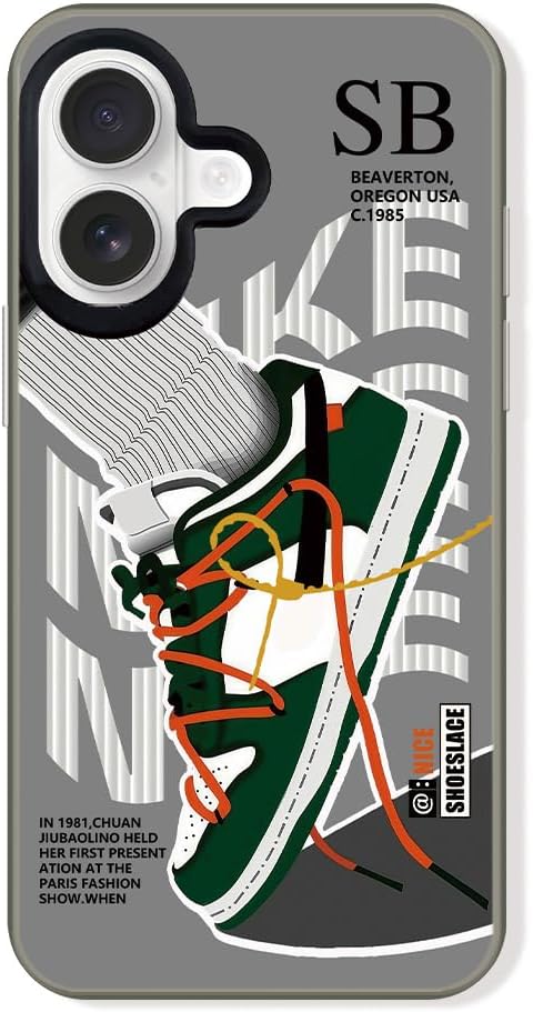 Vintage Sports Shoes Case Compatible with iPhone 16 6.3 inch, Cool Brand Funny SB Sneaker Phone Case for Boys Girls, Non-Slip Shockproof Protective Rubber Cover Grey
