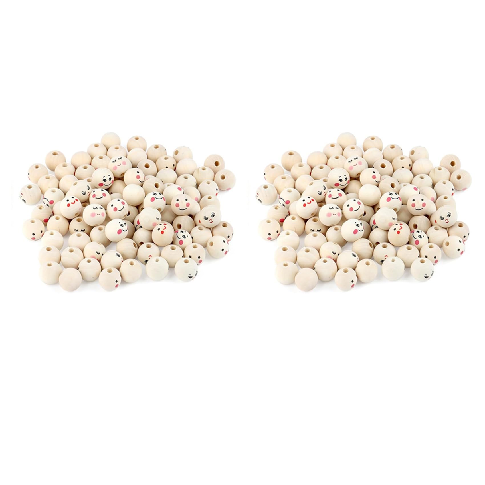 Hndhbfgrt Pack of 200 Wooden Beads with Face, 20 mm Wooden Balls with Hole for Threading, Wooden Heads for Worry, Wooden Beads