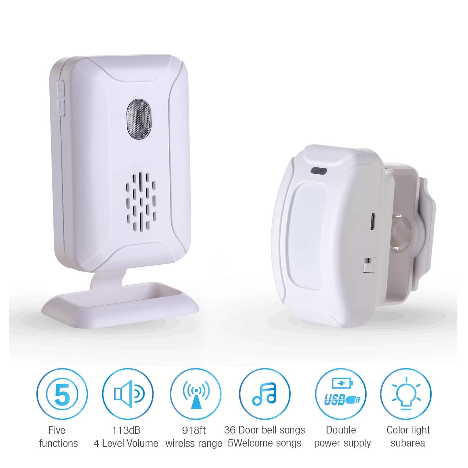 Timbre con Sensor de Movimiento, 2 Receptores, Tienda, Tienda, Oficina, Hogar, Entrada de la Puerta Delantera, Timbre de Bienvenida, Alarma con Detector de Movimiento,