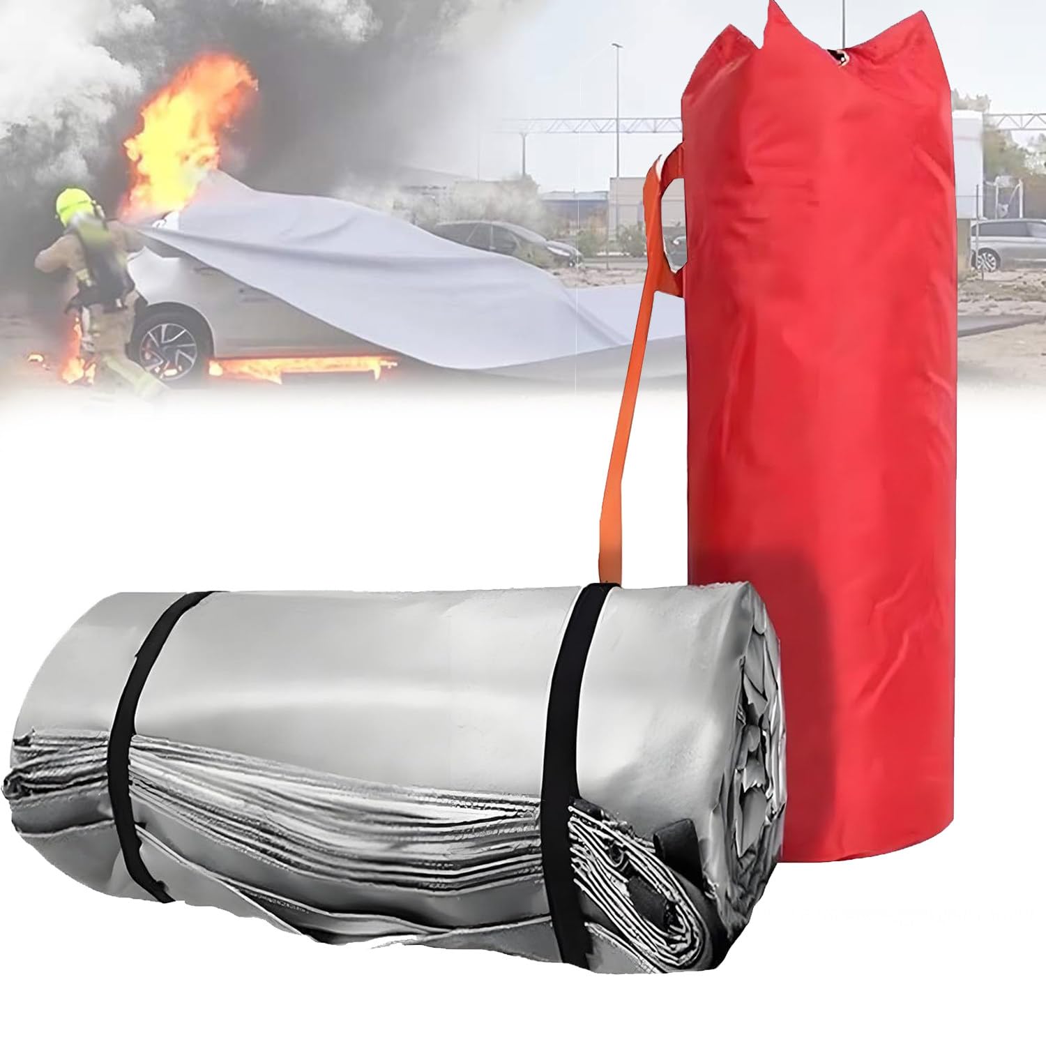 Camiones Manta Ignifuga Manta Ignífuga de Emergencia Aislamiento Térmico de Fibra de Vidrio Mantas Ignífugas Emergencia Reutilizable para Coches y Vehículos Eléctricos 6x8m