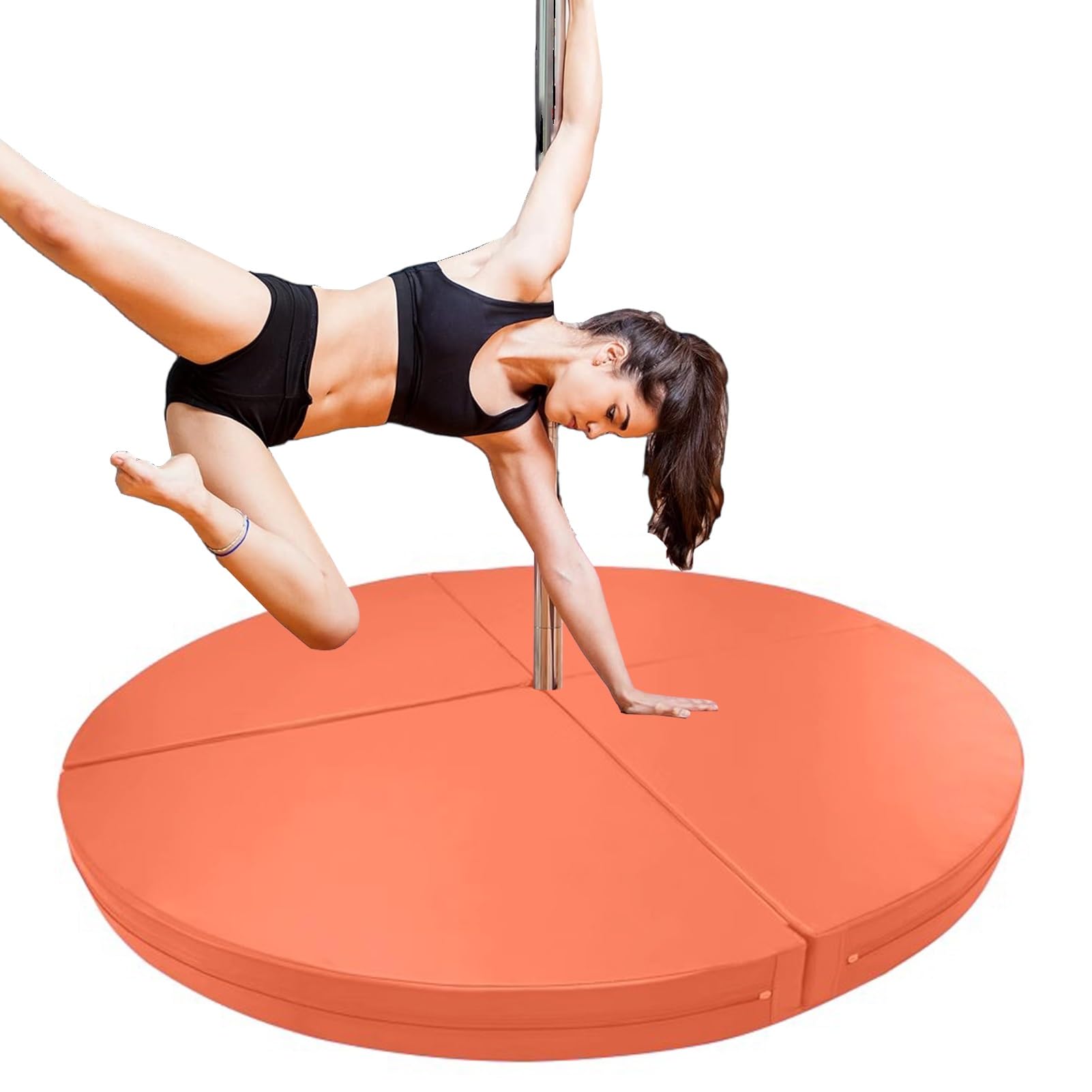 Wjftoday Orange Folding Dance Pole Crash Mat 4Ft/5Ft/6Ft - Round Safety Pad For Stripper Pole, Aerial Hoop, Silks | Cushioned Dance Floor Fall Protection Mat
