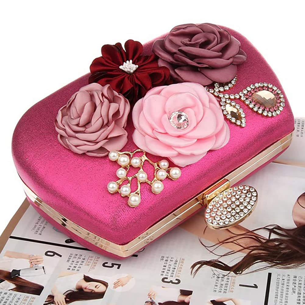 Borsa da donna per pochette da sera, con fiori, con manico a cerchio, elegante borsa a mano, con perle e fiori, borsa a tracolla per donne e donne