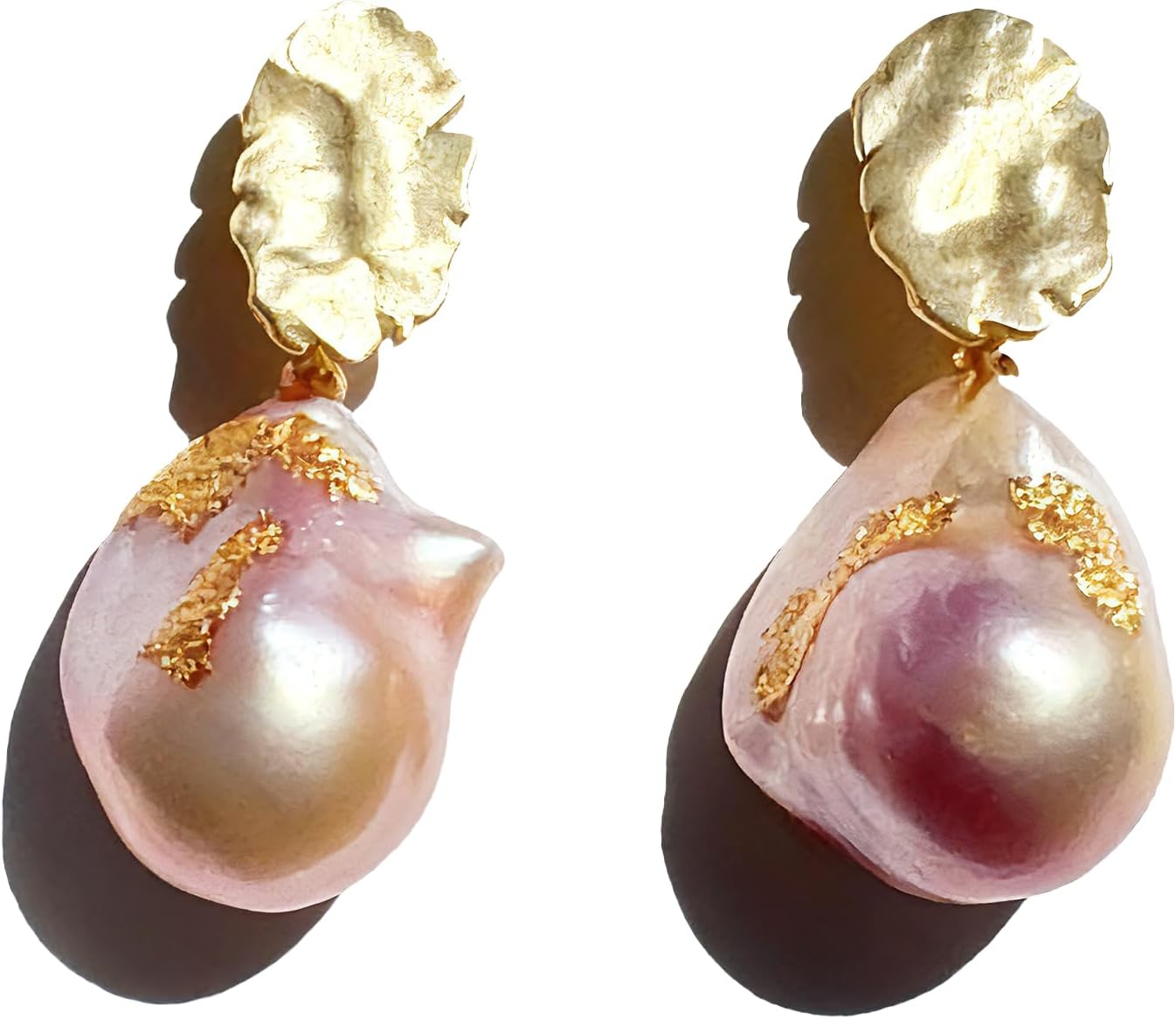 Drop Dangle Earrings Freshwater Cultured Baroque Pearls in White and Pink|18K Gold Plated|925 Sterling Silver|Hypoallergenic Jewelry Gift for Women