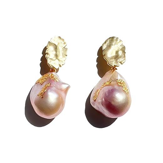 Pink and White Baroque Pearl Drop Earrings
