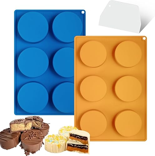 Webake Juego de moldes para pasteles de 2 tamaños diferentes, moldes planos de silicona para postres cubiertos de chocolate, sin BPA, 2 moldes y 1