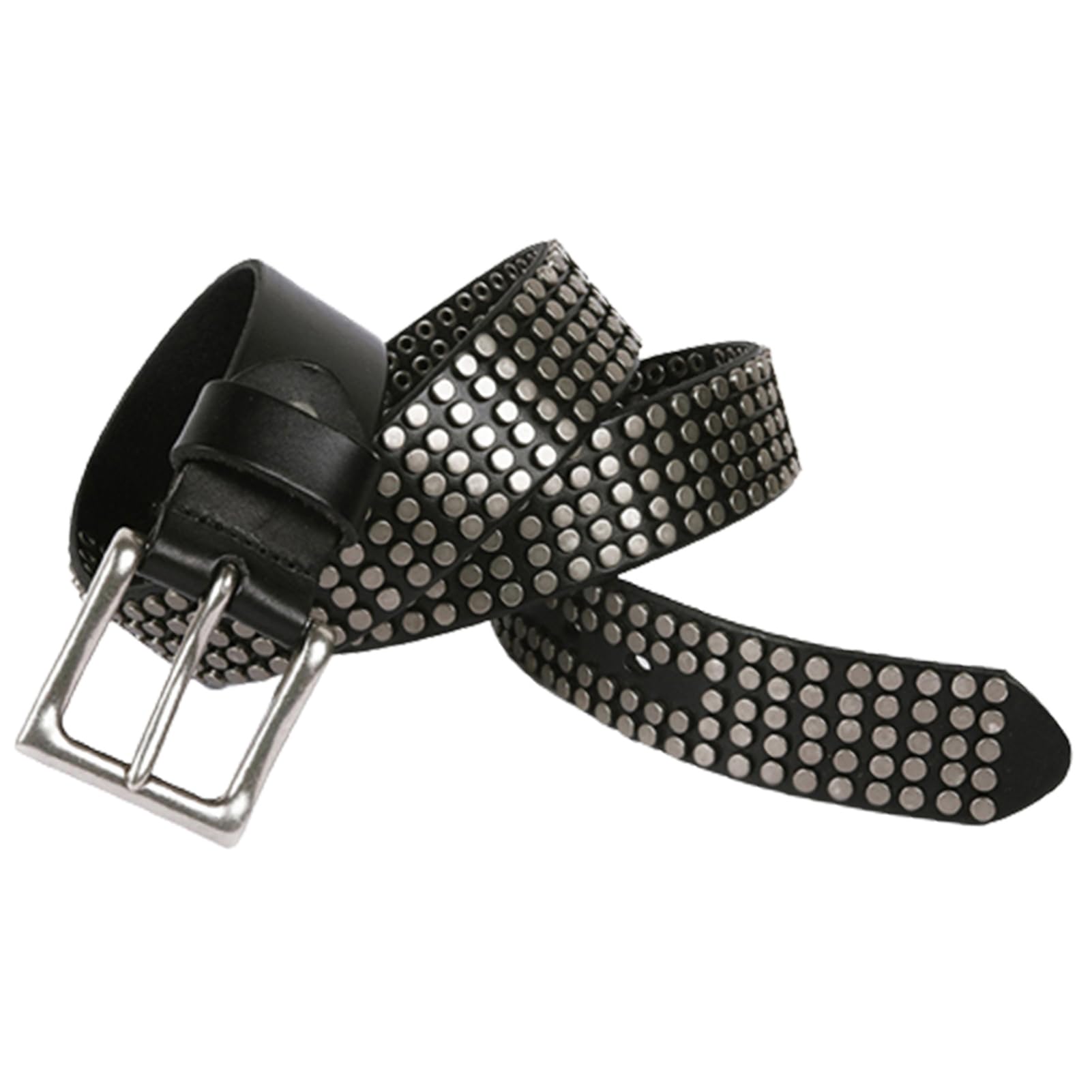 Ceinture en Cuir à Rivets Style Tendance Motif Circulaire Clouté Boucle à Griffes Réglable Ceinture Punk Rock pour Les Loisirs(115cm/waist:39", Black)