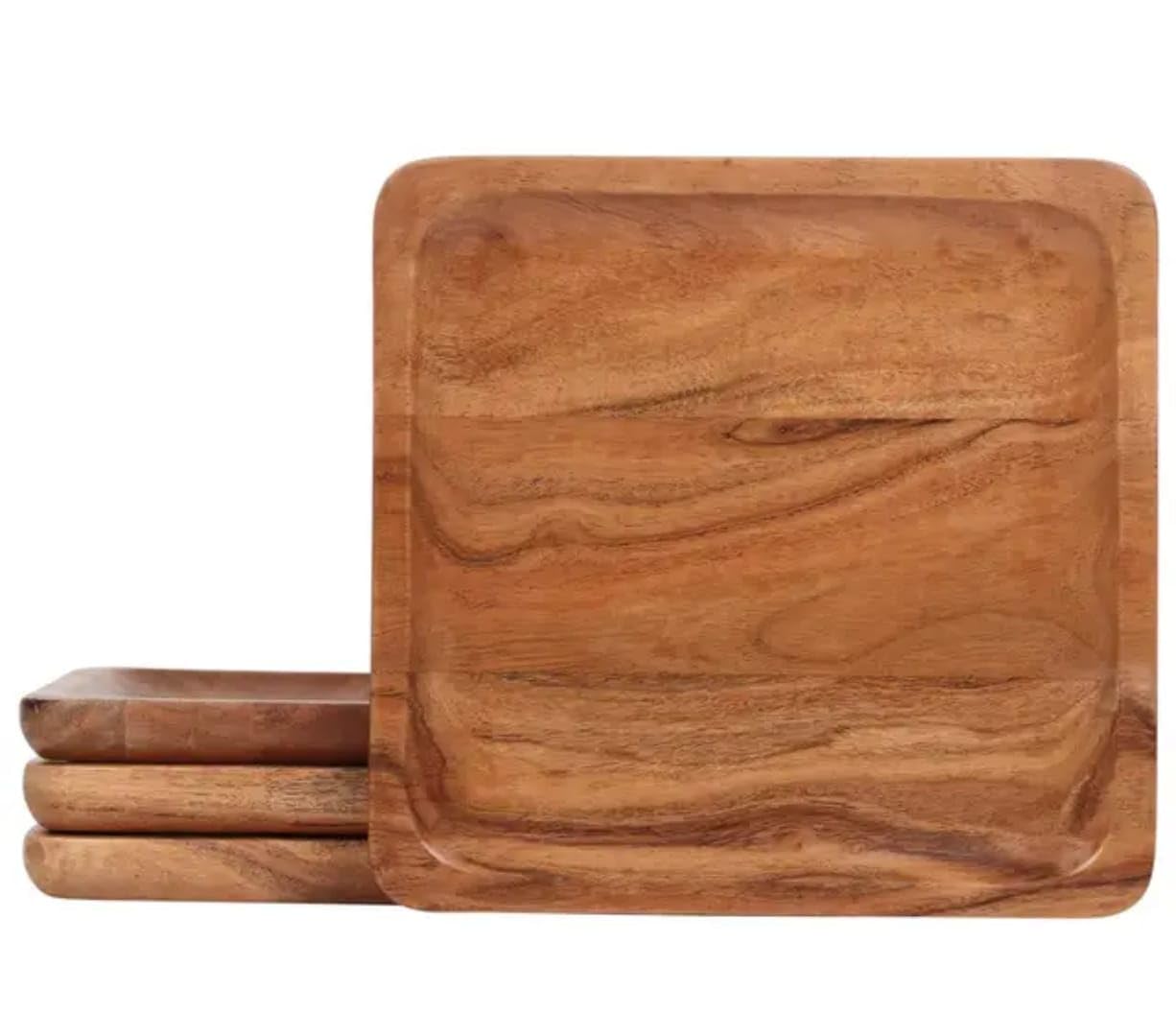 Vintage Artisans Decorative Square Wooden Tray for Decor - 10 inch Beautiful Acacia Wood Tray for Kitchen Dining Room Table - The Perfect Small Candle Tray for Coffee Table and Home Decor-image-30