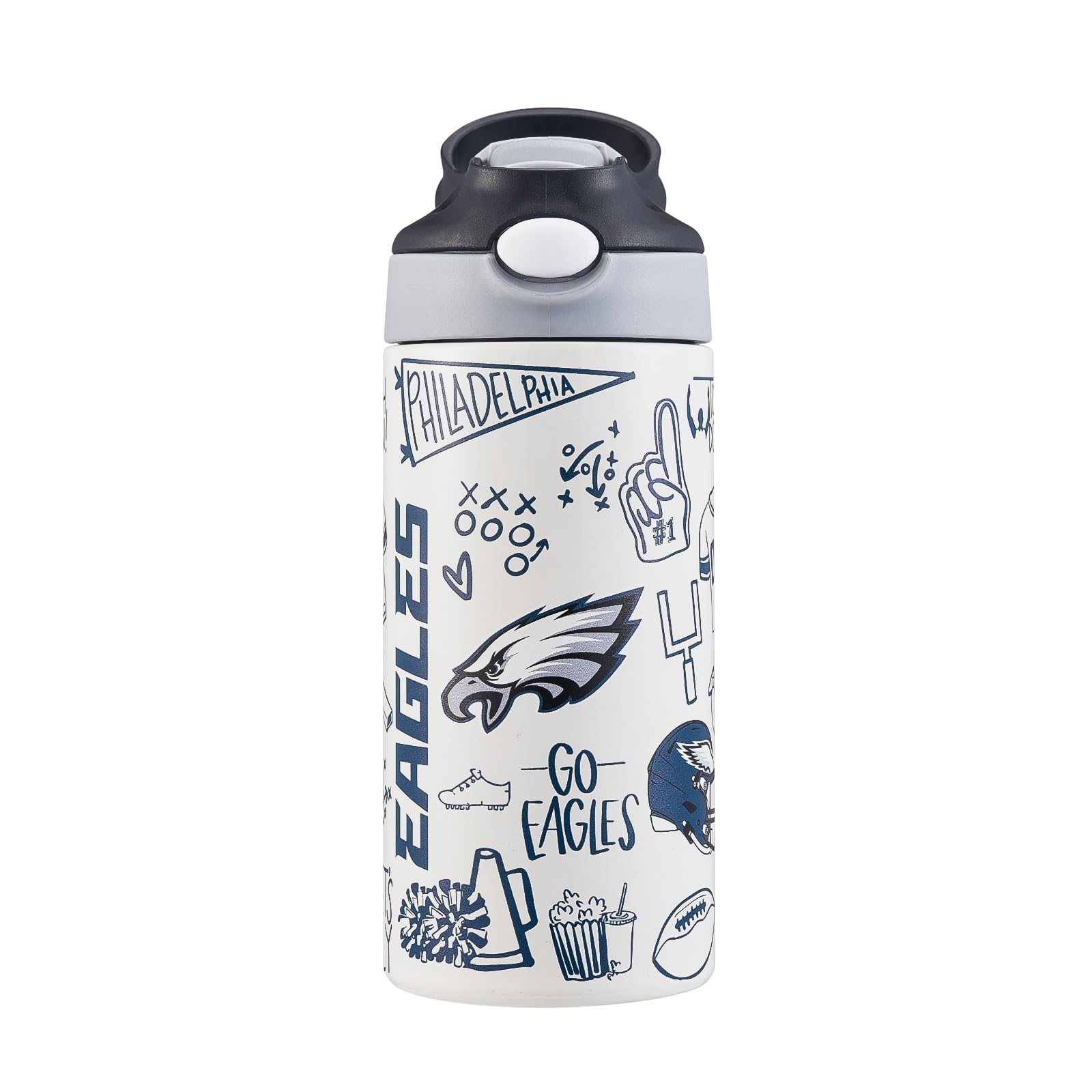 The Memory Company Botella de agua de acero inoxidable con tapa abatible de 12 onzas con licencia oficial de la NFL Green Bay Packers, diseño de bloc de bocetos