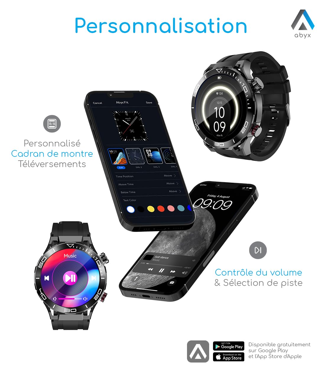 Abyx Fit Saturn 4 - Montre Connectée Homme avec 1,52'' / 330mAh Batterie/Smartwatch Homme avec 120+ Modes Sportifs, 24/7 Moniteur de Fréquence Cardiaque et Sommeil,IP68 Étanche pour Android iOS