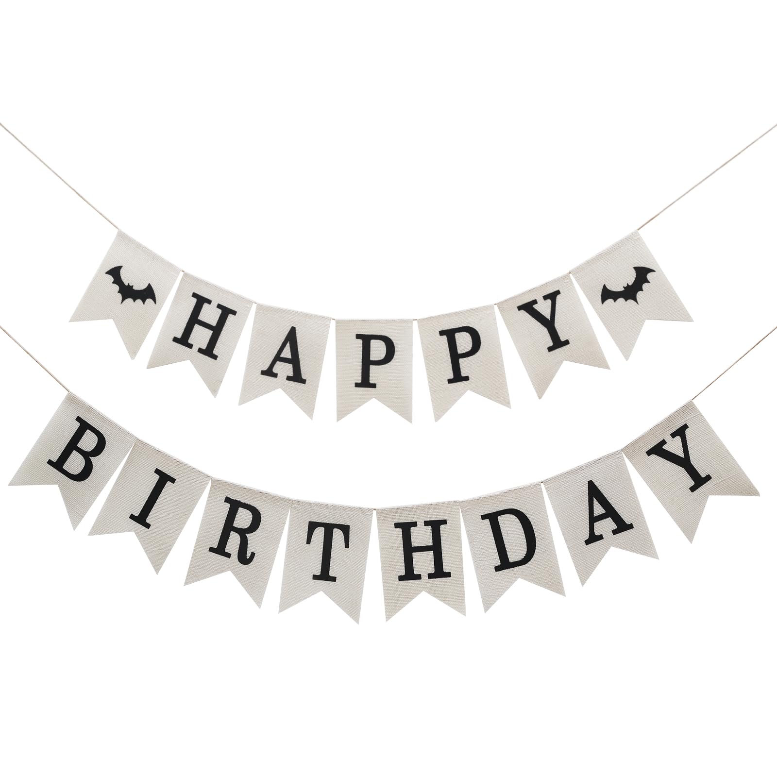 Halloween Birthday Party Decorations, Happy Birthday Banner Burlap with Bats Decor Bunting Hainging Banner for Halloween Party Supplies