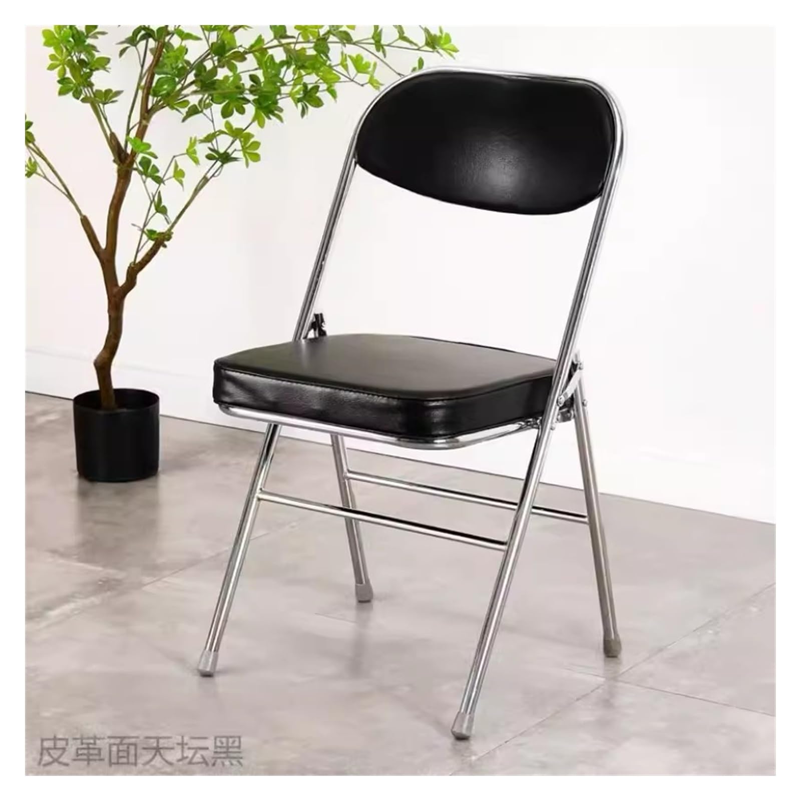 Juego de 4 sillas de comedor plegables de cuero negro acolchadas para mayor comodidad, sillas de fiesta apilables con cojín, sillas plegables elegantes y que ahorran espacio