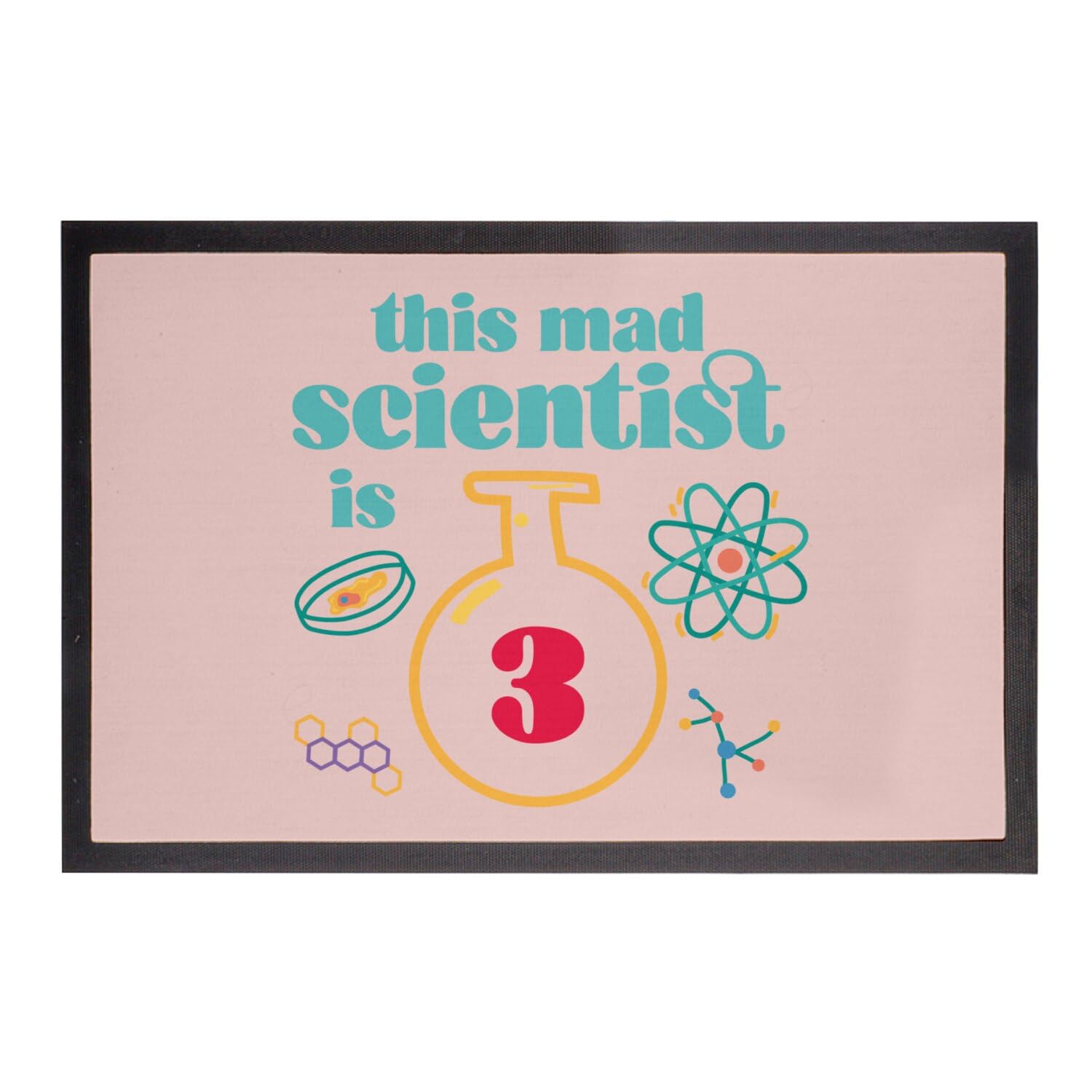 Paillasson rose thème science 60x40cm pour anniversaire