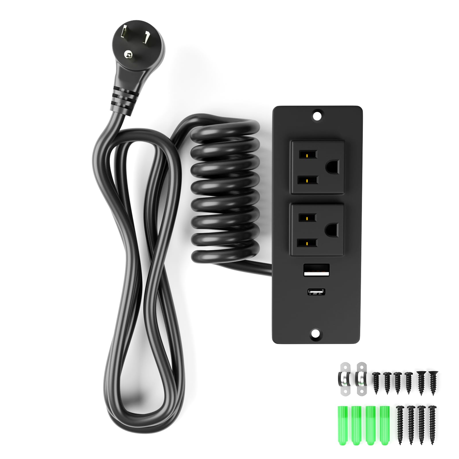 Drawer Outlet Kit, Recessed Furniture Power Strip - Clutter-Free Drawer Socket with USB-A, USB-C & (2) 12 amp AC Ports, 6.9FT Power Cord, Spring Cable, Clips and Screws Included, UL Listed