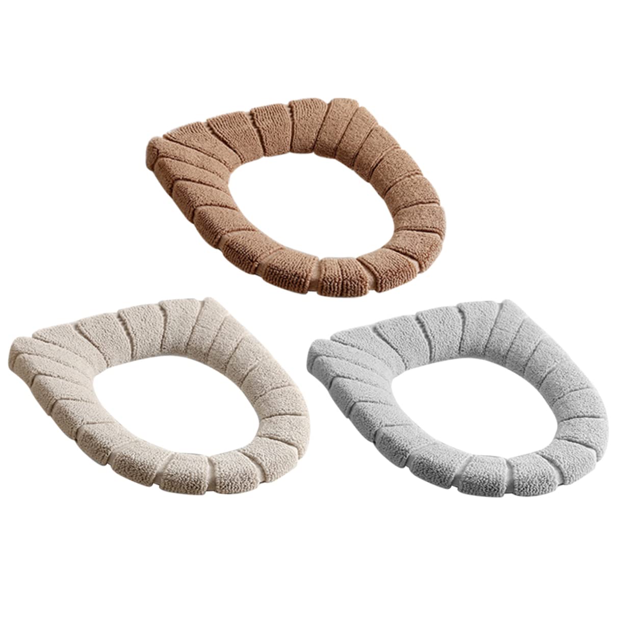 FONDOTIN Soft Warm Toilet Seat Cover Pads Stretchable Washable Universal Round Seat 3 Pack Random Color