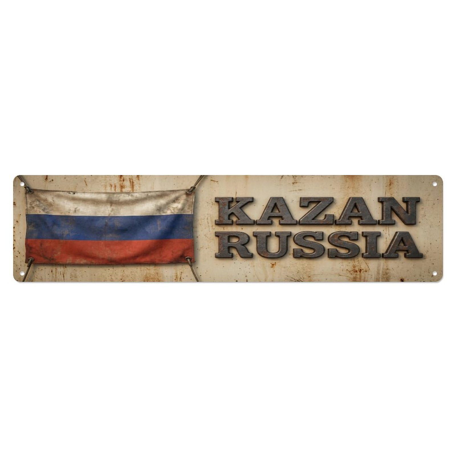 Metal Tin Sign Vintage Kazan Russia Flag Decor Rustic Travel