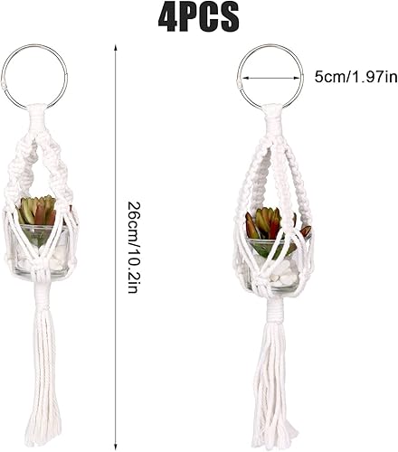 Miniatura 2 de Savita 4 ganchos para plantas de automóvil, mini colgador de macramé para plantas, colgante para espejo retrovisor, accesorios para suculentas