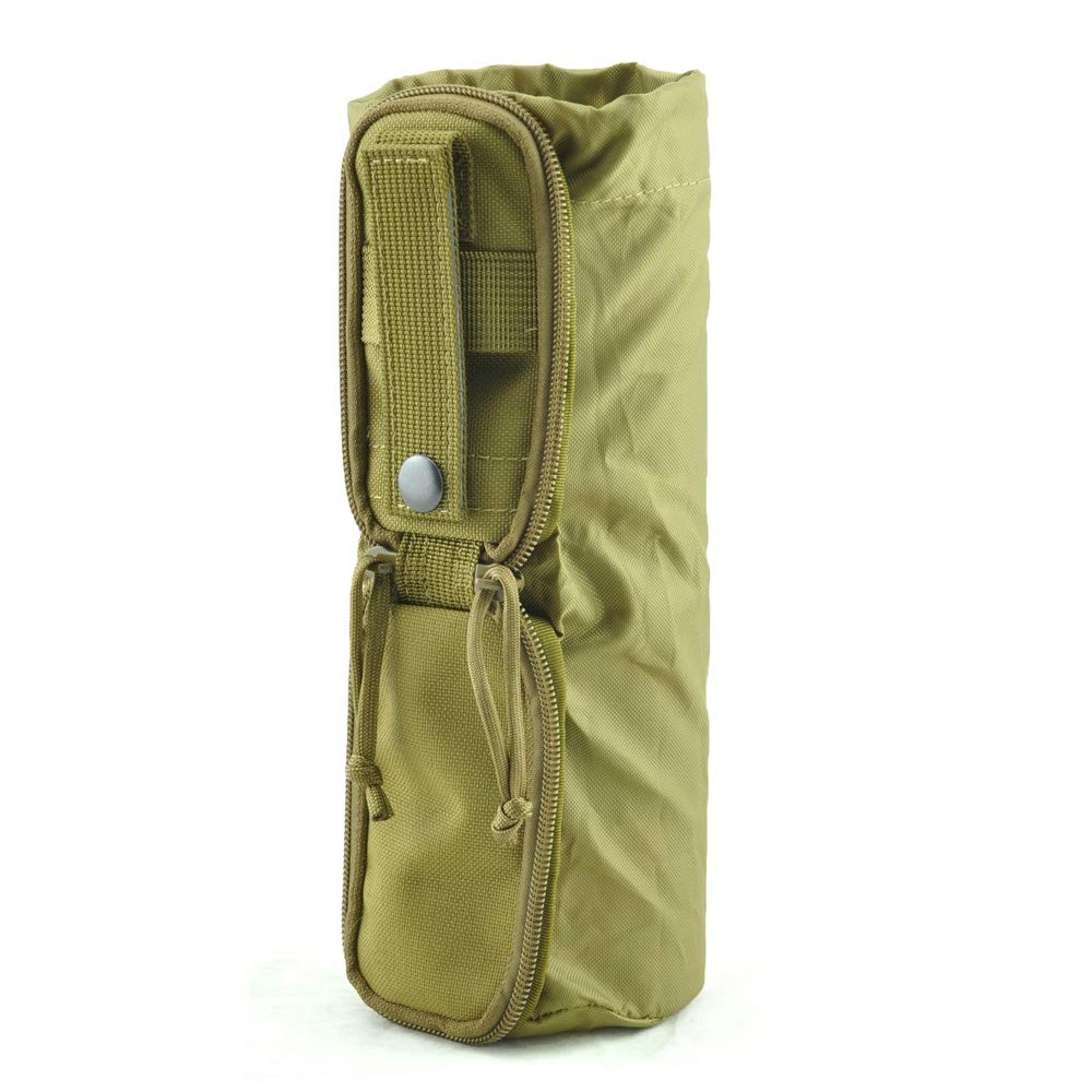 Acexier Khaki Molle Folding Water Bottle Bag 1000D Military Combat Tactical Dump Drop Kettle Bag Hiking Hunting Water Bottle Pouch Carry Bag