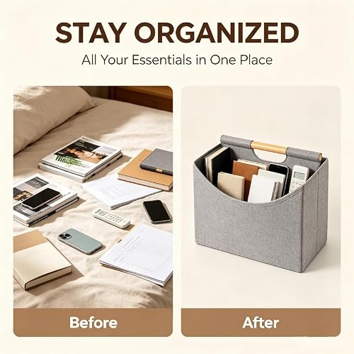 Neateam Panier porte-revues avec poignées, organiseur de sol pliable pour magazines, livres, journaux, fichiers à la maison, au bureau, sur la table, le salon, le bureau de réception (gris) – vue 5