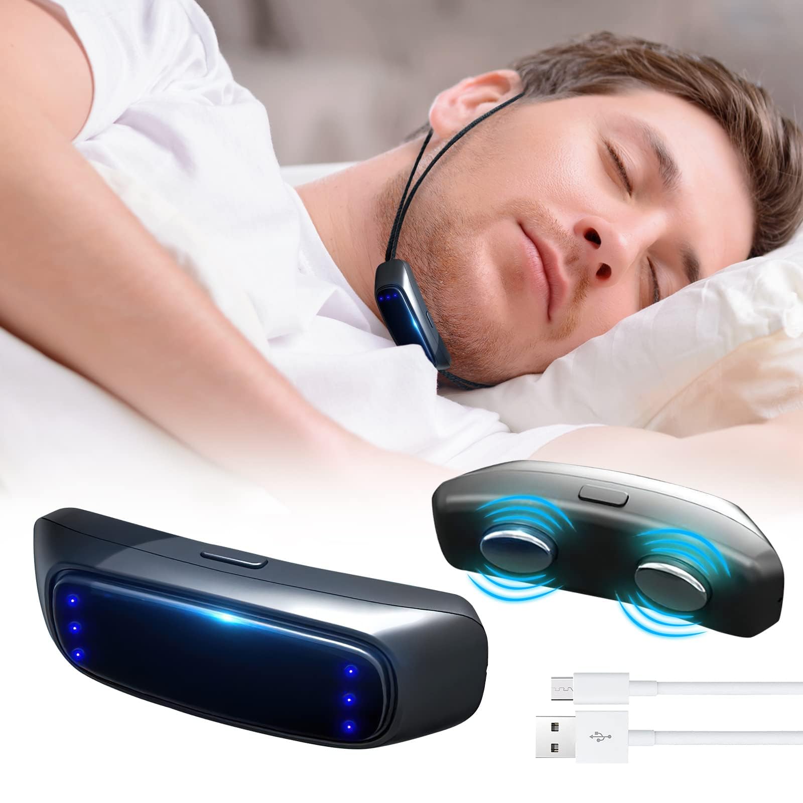 SYOSI Electric Stop Snoring Device, Smart Throat Snoring Device, Hanging Ears Portable USB Snore Stopper with Pulse Assistance Technology, Relieve Snoring Portable Rechargeable Good Sleep Aid Retainer