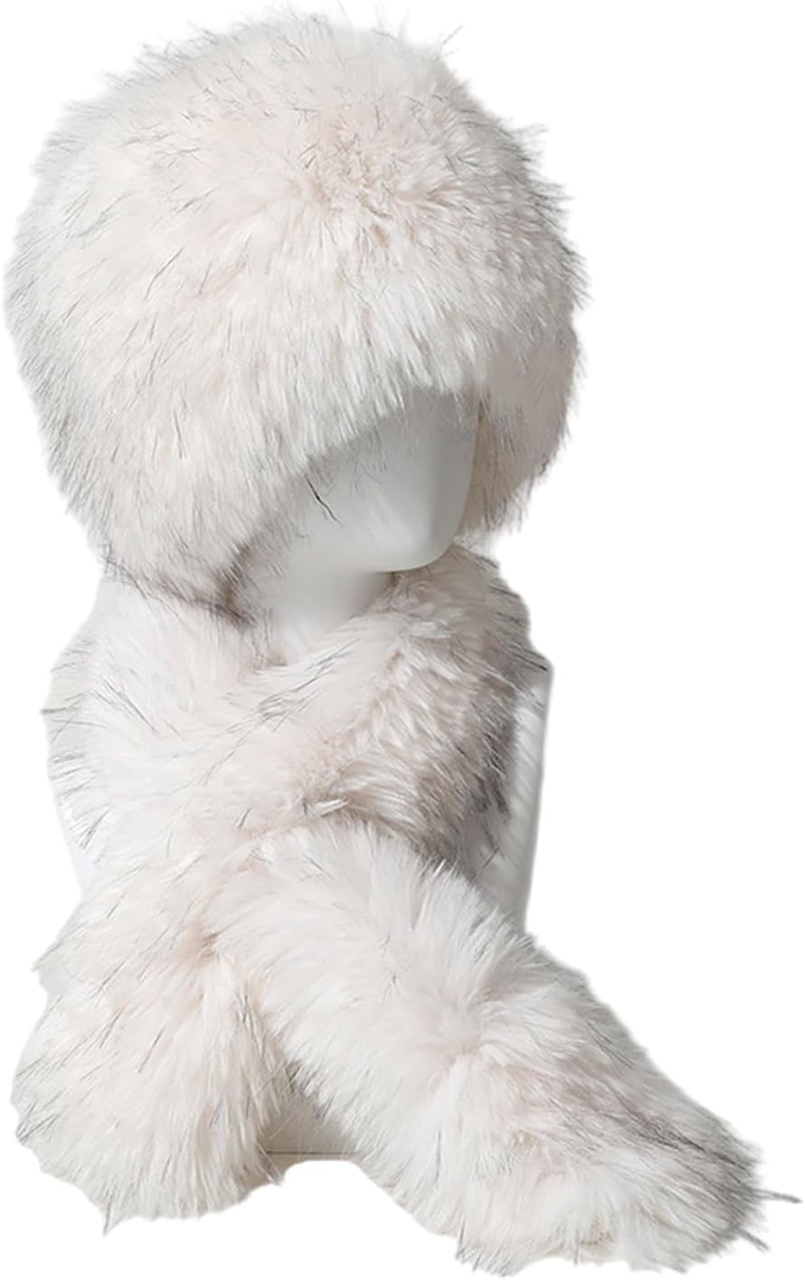 Unisex Plush Hat and Scarf Set Comfortable and Warm Faux Furs Thick Trapper for Outdoor Activity Adult Unisex Warm Scarf Set for Skiing Hiking