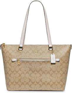 Signature Canvas and Leather Gallery Tote Shoulder Bag, Light Khaki/Chalk, Khaki, Large