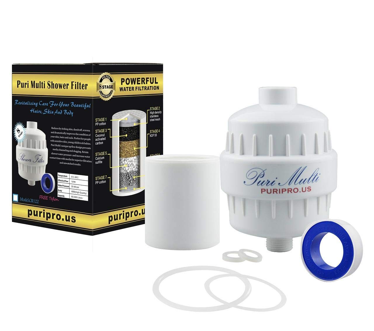 Puri Pro Anti Hair Fall Shower Filter with Replaceable Filter Cartridge, Several Models, Multi Stages, Removes Chlorine Fluoride Heavy Metals & Other Sediments Universal Cartridges (Model 2)